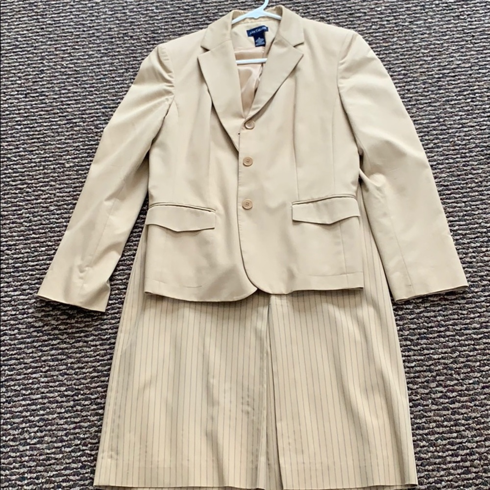 Ann Taylor tan suit with pin stripe skirt